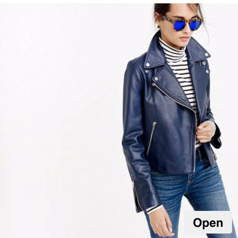 Jcrew Collection Navy Blue Moto Leather Jacket